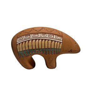 Vintage Navajo Terracotta Bear Figurine‎ Scratched Clay Southwestern 3x5"Tribal
